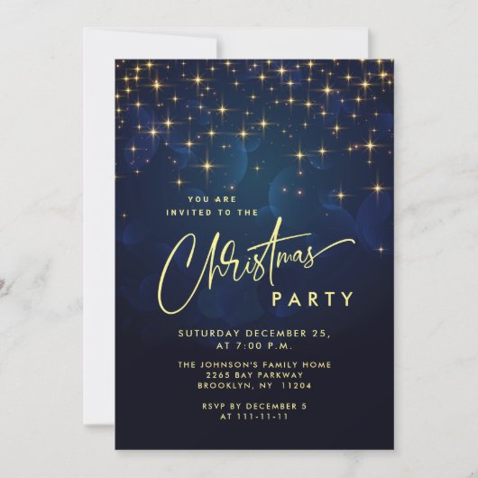 Invitation Gold Navy Éclairage de Noël Fête de Noël (Devant)