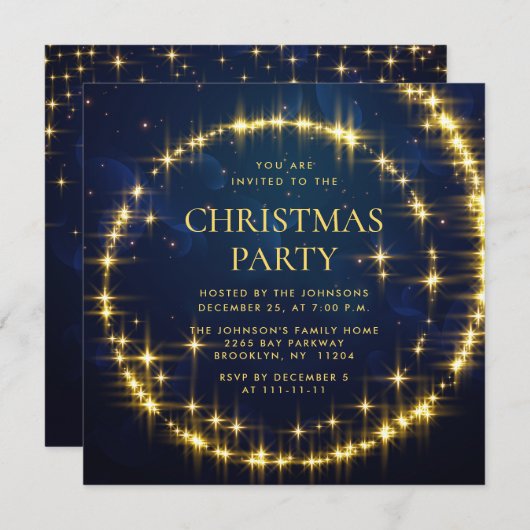 Invitation Gold Navy Éclairage de Noël Fête de Noël (Devant / Derrière)