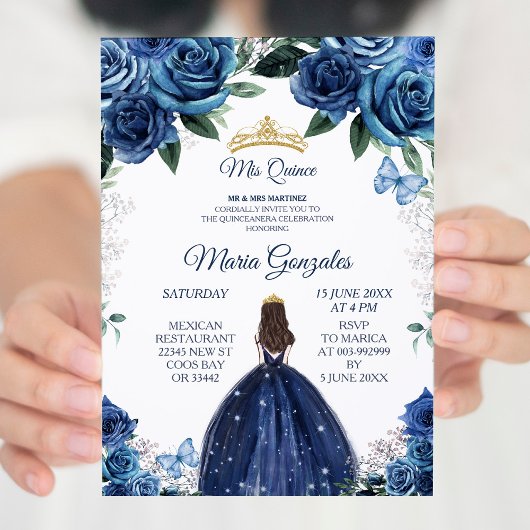 Invitation Gold & Navy Mexicaine Princesse Quinceanera