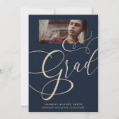 Invitation Gold & Navy Modern Typography Diplôme de la photog (Devant)