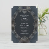 Invitation Gold Navy Oval Géométrique Art Déco Mariage Gatsby (Debout devant)