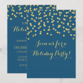 Invitation Gold Navy Parties scintillant bleue Confetti fête  (Devant / Derrière)