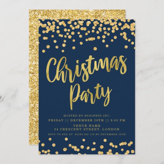 Invitation Gold Navy Parties scintillant Business Noël (Devant / Derrière)