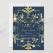 Invitation Gold Navy Snowflake Noël (Devant)