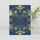 Invitation Gold Navy Snowflake Noël (Debout devant)