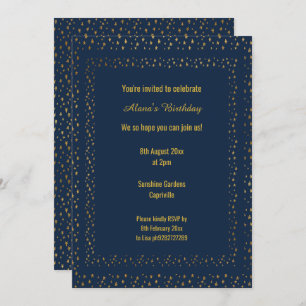 Invitation Gold Navy Star Motif moderne Anniversaire personna
