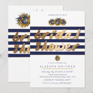 Invitation Gold & Navy Sunflower Envoi de douche nuptiale