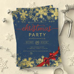 Invitation Gold Navy Winter Wonder Company Christmas<br><div class="desc">Elégant Formal Company et entreprise Fête de Noël / Cocktail / Dîner Invitation modèle avec des flocons d'or et ruban de Noël. Impressionnez vos amis et collègues avec ce design sophistiqué et élégant d'invitation.</div>