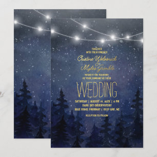 Invitation Gold Night Sky Forest Mariage   Lumières de chaîne