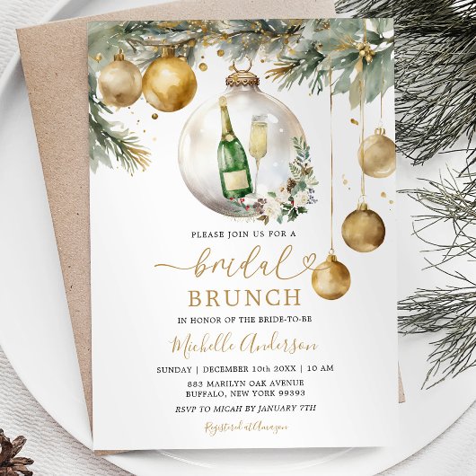 Invitation Gold Noël Ornament Floral Vin Bridal Brunch