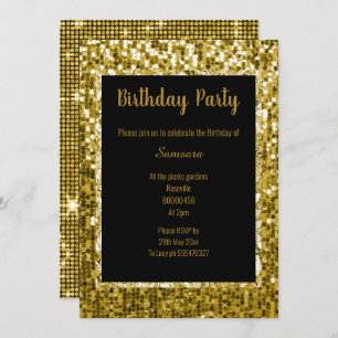 INVITATION GOLD NOIR DISCO THÈME SUPER SPARKLE ANNIVERSAIRE N