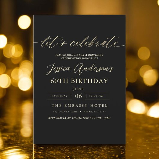 Invitation Gold noir minimaliste 60e anniversaire
