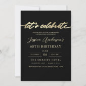 Invitation Gold noir minimaliste 60e anniversaire (Devant)
