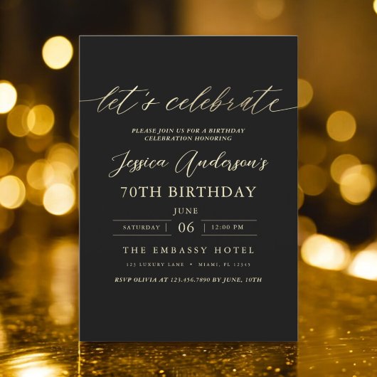 Invitation Gold noir minimaliste 70e anniversaire