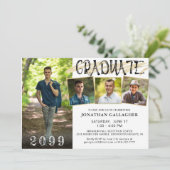 Invitation Gold Noir moderne 4 Photos Lettré à la main (Debout devant)