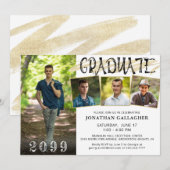 Invitation Gold Noir moderne 4 Photos Lettré à la main (Devant / Derrière)