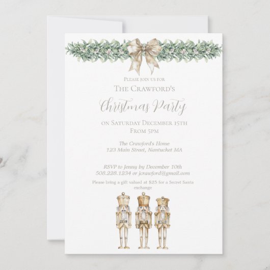 Invitation Gold Nutcracker and Mistletoe Christmas (Devant)