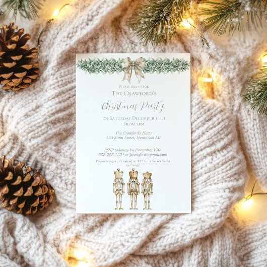 Invitation Gold Nutcracker and Mistletoe Christmas 