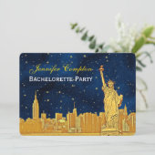 Invitation Gold NYC Skyline #2 Blue Starry BG H Fête des mari (Debout devant)