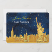 Invitation Gold NYC Skyline #2 Blue Starry H Baby shower (Devant)