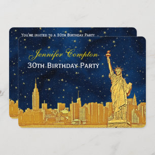 Invitation Gold NYC Skyline #2 Etch Blue Starry BG H Annivers