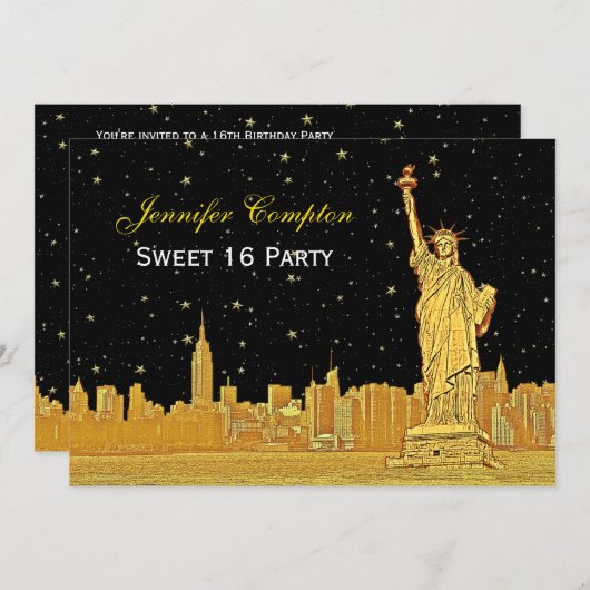 Invitation Gold NYC Skyline #2 Etch Starry do-it-yourself BG (Devant / Derrière)