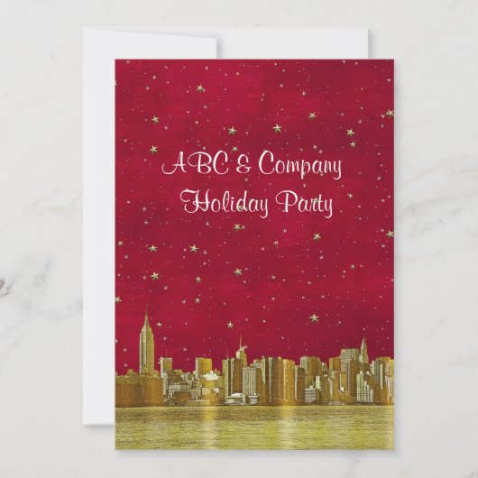 Invitation Gold NYC Skyline Christmas Red Starry (Devant)
