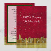 Invitation Gold NYC Skyline Christmas Red Starry (Devant / Derrière)
