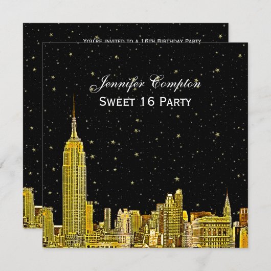 Invitation Gold NYC Skyline Etched Starry do-it-yourself BG S (Devant / Derrière)