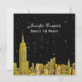 Invitation Gold NYC Skyline Etched Starry do-it-yourself BG S (Devant)