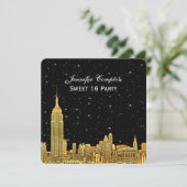 Invitation Gold NYC Skyline Etched Starry Sky SQ Sweet 16 (Debout devant)