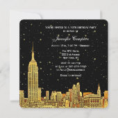 Invitation Gold NYC Skyline Etched Starry Sky SQ Sweet 16 (Dos)
