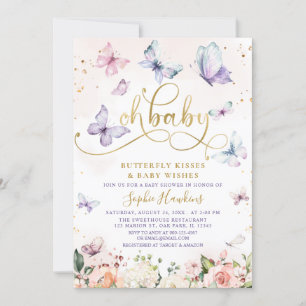 Invitation Gold Oh Baby Butterfly Kisses Baby shower