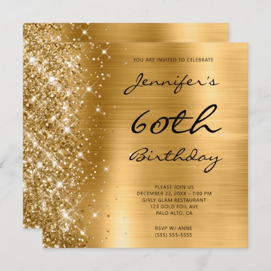 Invitation Gold Ombre Foil Parties scintillant gauche 60e ann (Devant / Derrière)