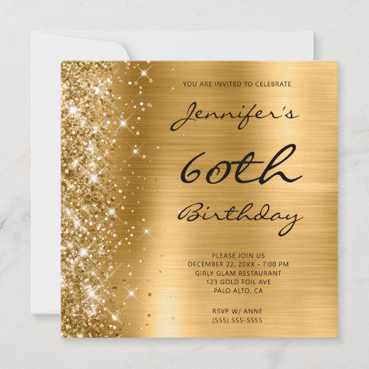 Invitation Gold Ombre Foil Parties scintillant gauche 60e ann (Devant)