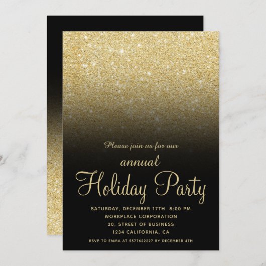 Invitation Gold ombre parties scintillant Noël entreprise (Devant / Derrière)