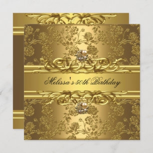 Invitation Gold On Gold 50th Birthday Party Bijoux Floral
