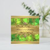 Invitation Gold On Green 21st Birthday Party Bijoux Damask (Debout devant)