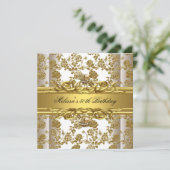 Invitation Gold On White 50th Birthday Party Bijoux Floral (Debout devant)
