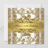Invitation Gold On White 50th Birthday Party Bijoux Floral (Devant)