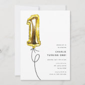 Invitation Gold One Balloon minimum 1ère fête d'anniversaire (Devant)