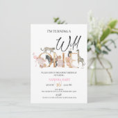 Invitation Gold One Boho Floral Safari filles premier anniver (Debout devant)