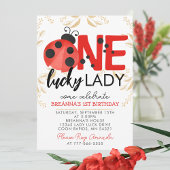 Invitation Gold One Lucky Lady Aquarelle Ladybug Anniversaire