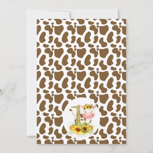 Invitation Gold One Sunflower Vache Brown Imprimer 1er annive (Dos)