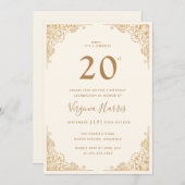 Invitation Gold Ornate Border Cream Vingt-vingtième anniversa (Devant / Derrière)