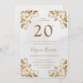 Invitation Gold Ornate Corner Cream Vingt-vingtième anniversa (Devant / Derrière)