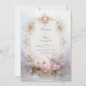 Invitation Gold Oval Frame Blush Floral Jewel Elegant Wedding (Devant)