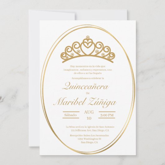 Invitation Gold ovale Quinceanera (Devant)