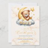 Invitation Gold Over the Moon Teddy Bear Baby shower (Devant)