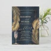 Invitation Gold Palm Feuille Plage Champagne Mariage en verre (Debout devant)